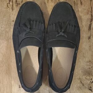 UGG Black Leather Loafers Mens Size 10.5 Slipper Shoes Fringe Tassels SN 1010139